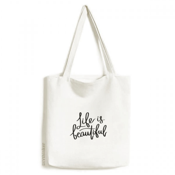 Life Is Beautiful Quote Art Deco Fashion Tote Canvas Bag Shopping Satchel Casual Handbag