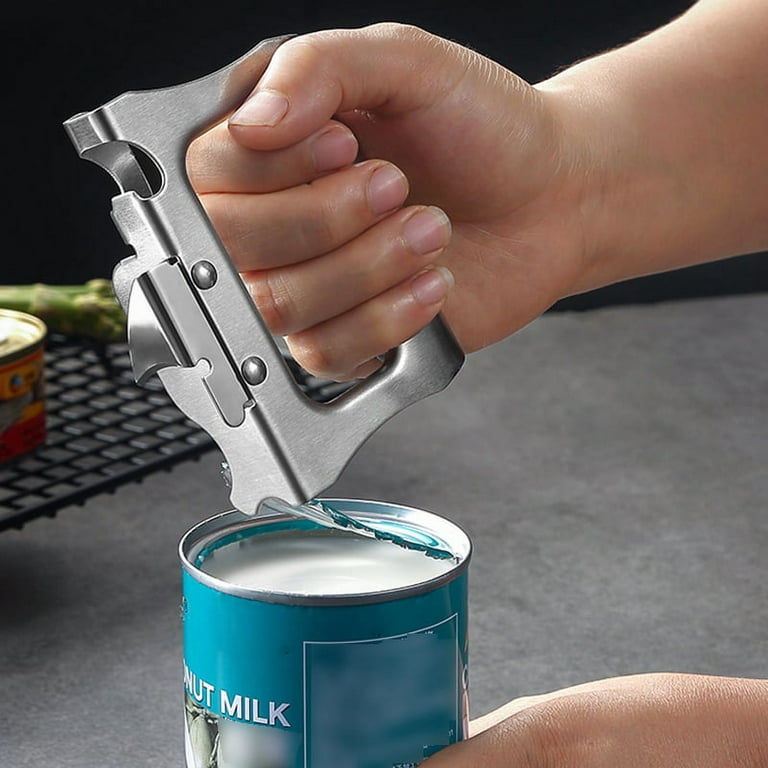 Multifunctional Manual Can Opener Beer Opener Side Cut Stainless Steel Canned Knife Safety Open Cans Kitchen Tool, Silver