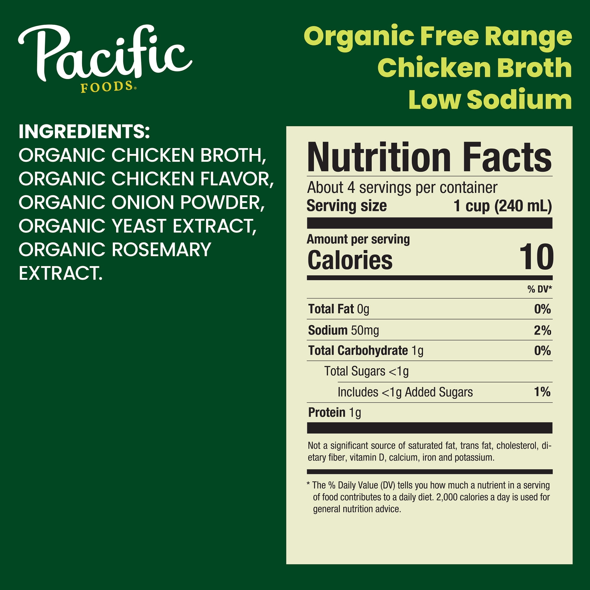 (4 pack) Pacific Foods Low Sodium Organic Free Range Chicken Broth, 32 oz Carton