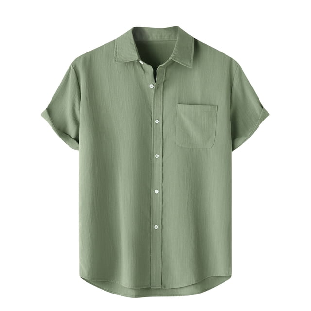 Erwazi Mens Summer Beach Shirts Short Sleeve Button Down Shirt Solid Color Casual Business Tops