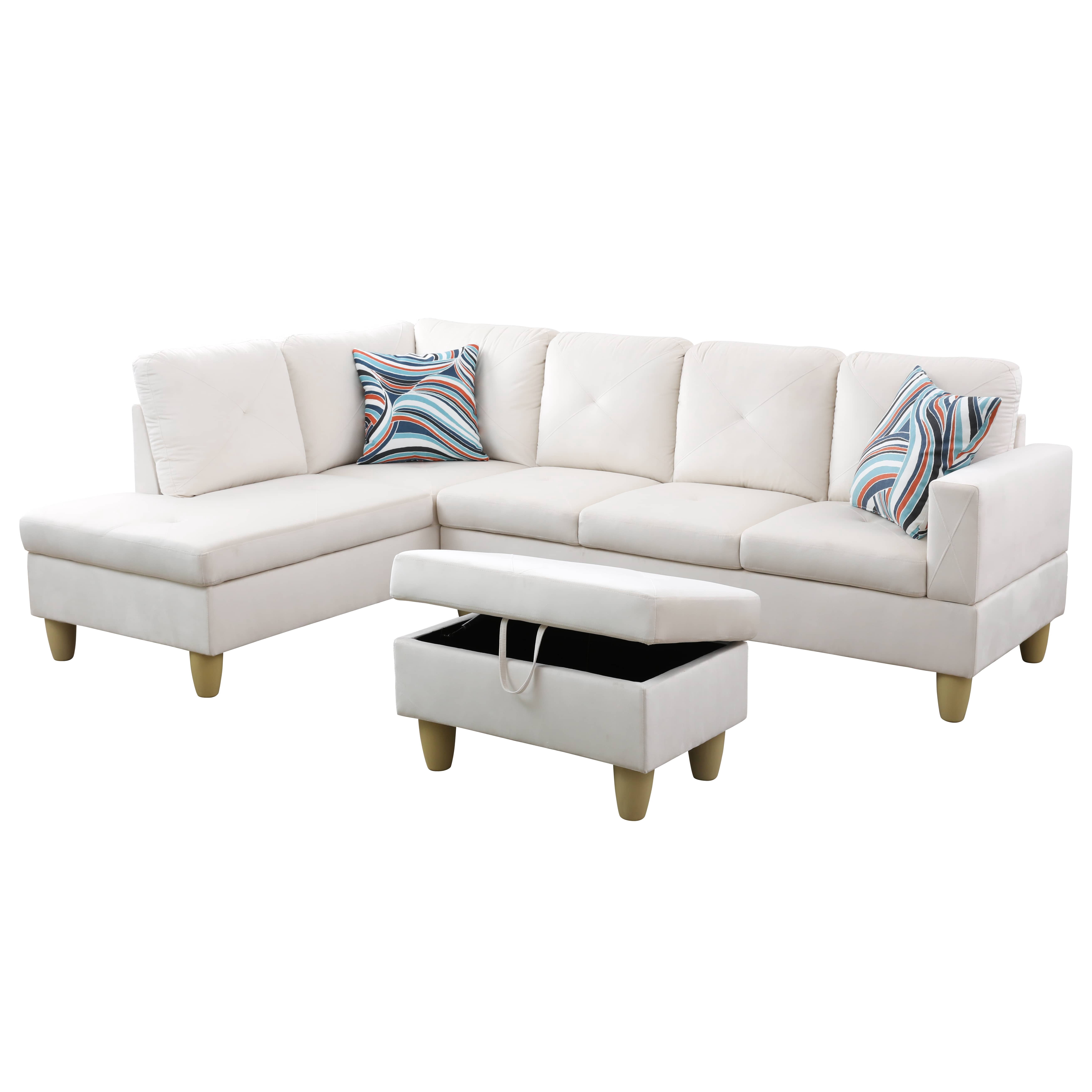 MAYEERTY 66.5" White Microfiber 3-Piece Living Room Sofa Set