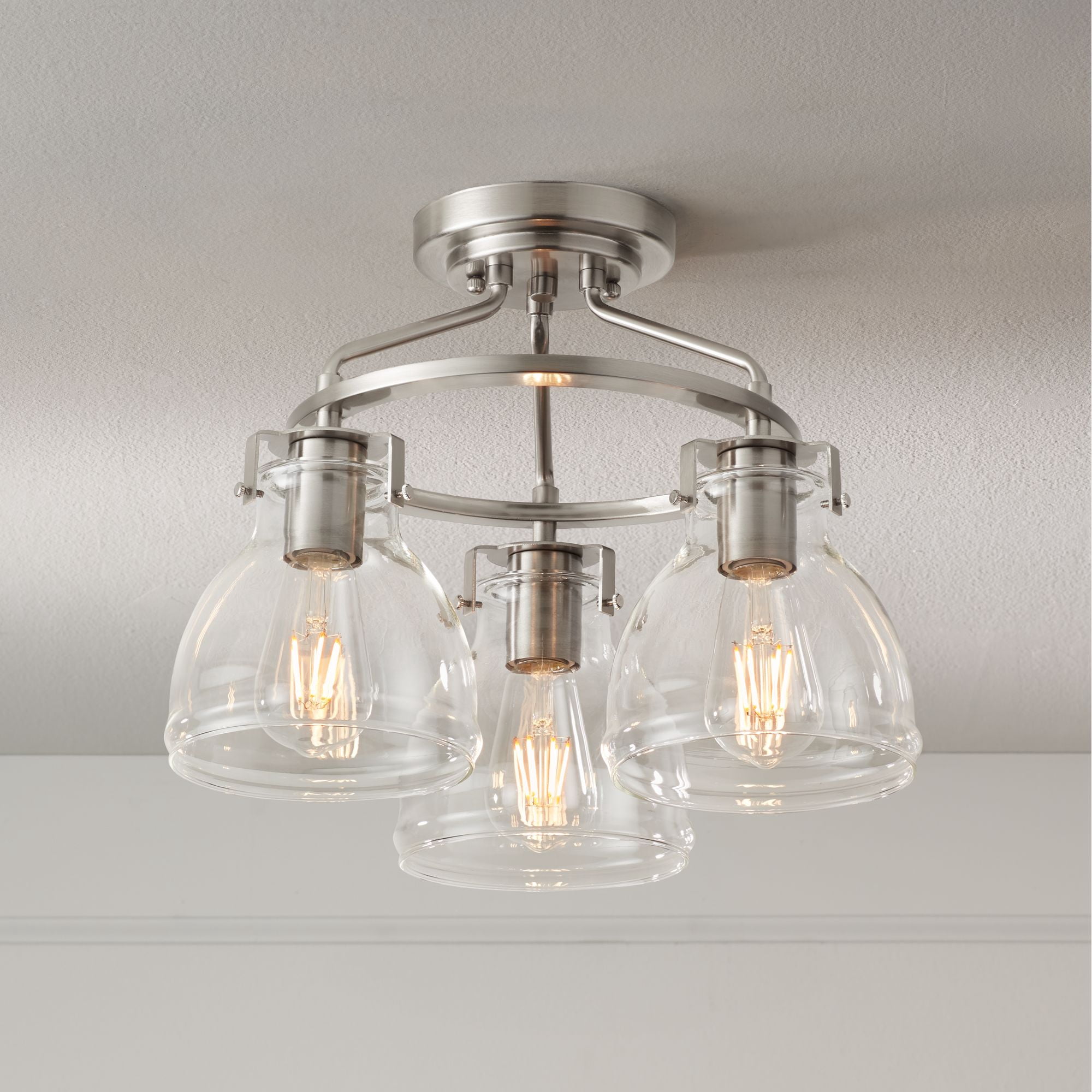 Possini Euro Design Bellis Modern Ceiling Light Semi Flush Mount Fixture 14 1/2" Wide Brushed Nickel 3-Light Clear Glass for Bedroom Kitchen Hallway