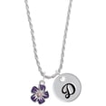 thumbnail image 1 of Delight Jewelry Silvertone Purple and White African Violet Flower Silvertone Script Initial Disc - D - Charm Necklace, 20"+3", 1 of 4