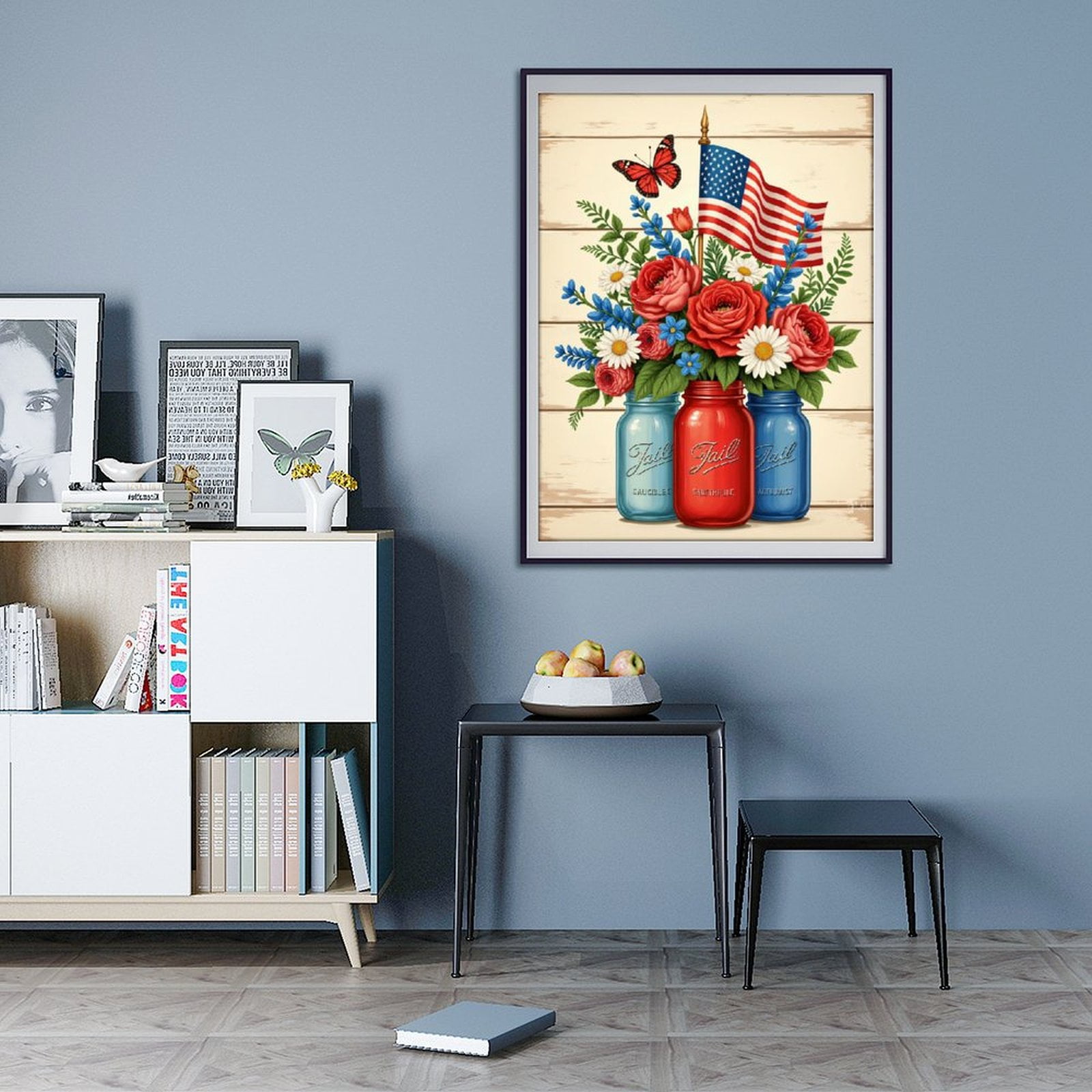 Diamond Art Kits for Adults - 5d Patriotic Floral Mason Jar Display Diamond Painting for Adults, Diamond Art for Adults Beginners, Diamond Painting Kits for Adults for Home Wall Decor