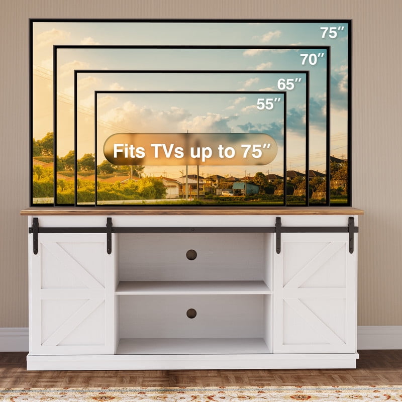 Homall 58'' TV Stand for TVs up to 65'', Storage Cabinet with Sliding Barn Door, Entertainment Center, White