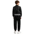 thumbnail image 6 of Hansber Kids Boys Girls Shiny Metallic Long Sleeve Bomber Jacket with Pants Hip Hop Jazz Dance Outfit Black 8, 6 of 7