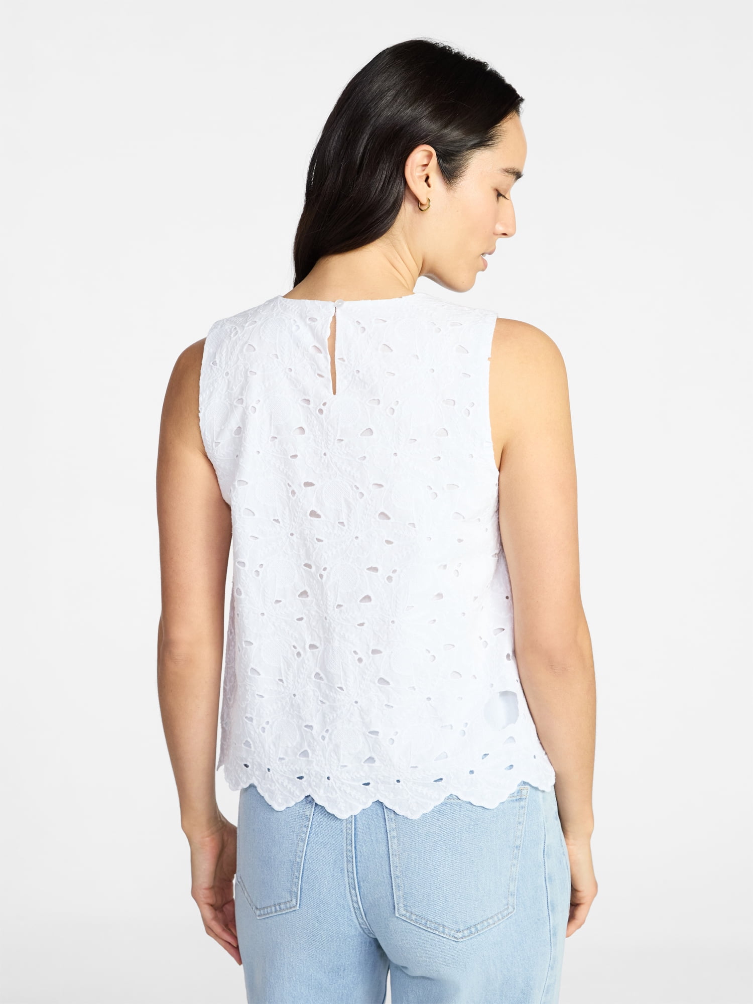 Time and Tru Women's and Women's Plus Sleeveless Cotton Eyelet Top, Sizes XS-4X