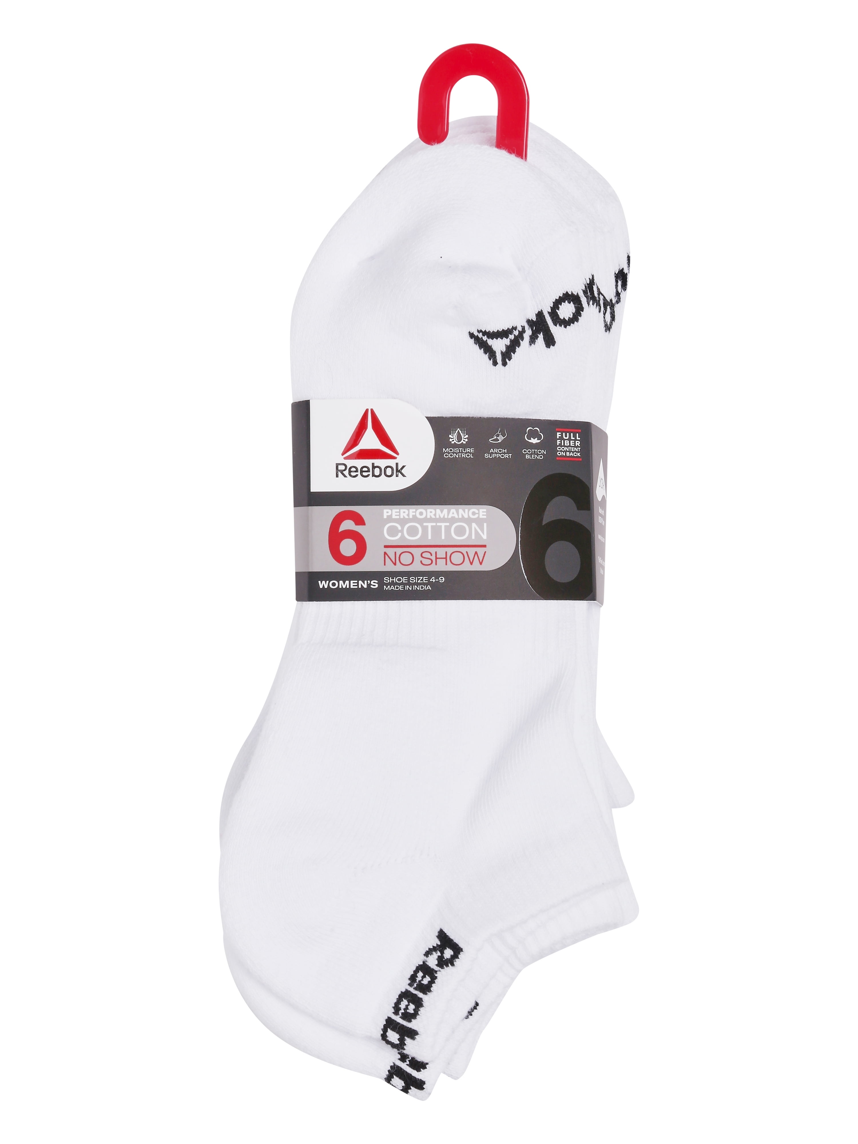 Reebok Performance Cotton Targeted Cushion No Show Socks, 6-Pack