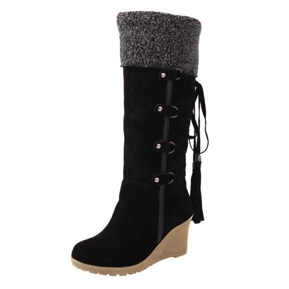 Women's Snow Boots After Wide Width Snow for Women Snow Women1w Sanding High Boots with Slip on Snow for Women Warm Snow for Women1 Tassels Wedges Design Ideal Snow with Bows for Women for