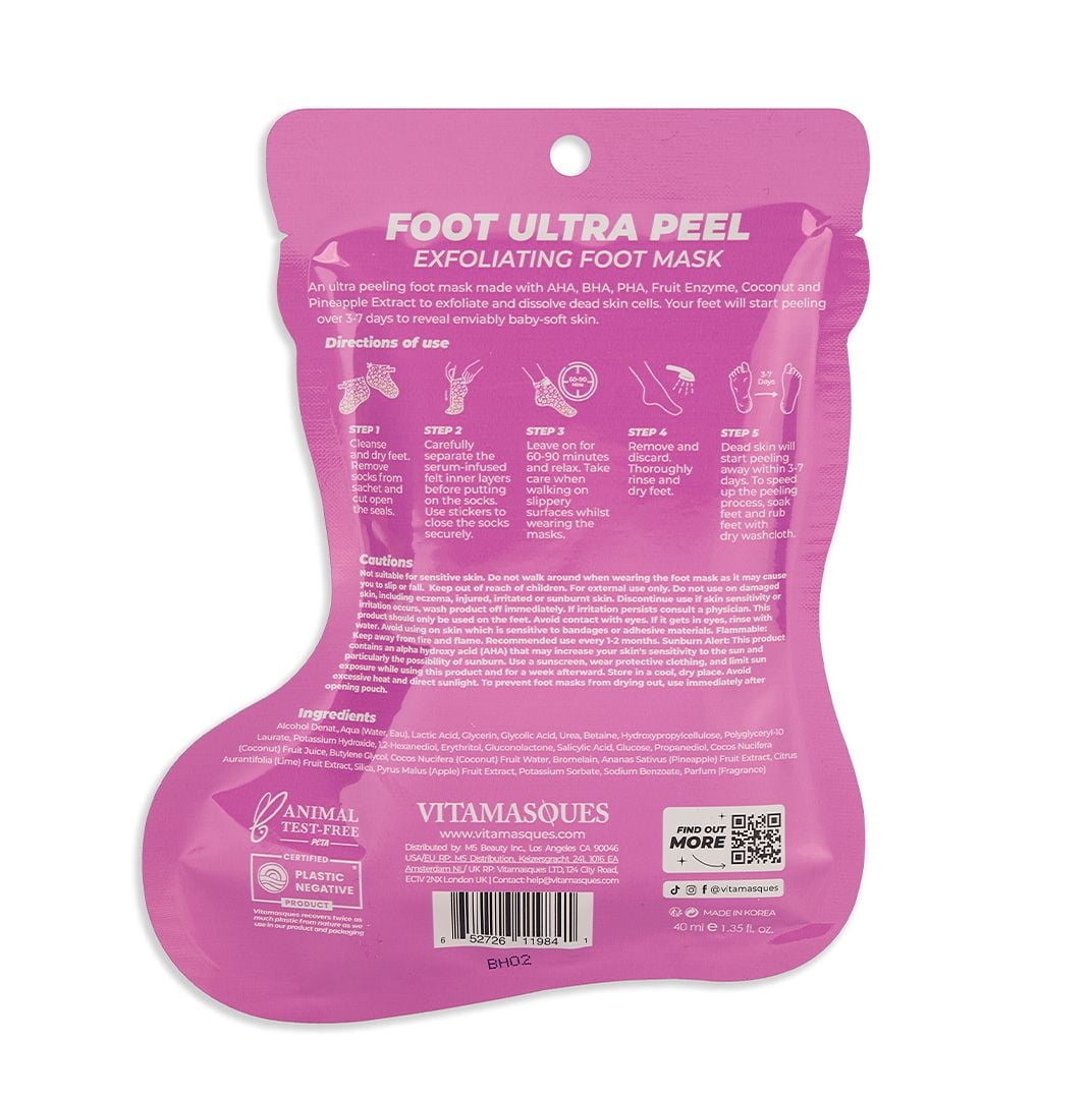 Vitamasques Ultra Peel Exfoliating Foot Mask with Coconut & Pineapple Extract, 1 Pair, Reveal Soft Feet with Ultra Peel Mask