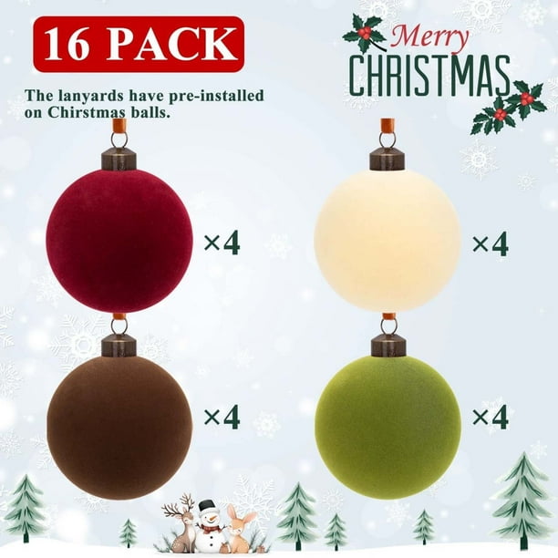 Bolas Flocadas 16 bolas navideñas artificiales de terciopelo en colores rojo oscuro, blanco, verde, café Rkxzt