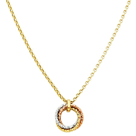 Trinity Infinity FB Jewels 14K Rose White and Yellow Tri Color Gold Intertwining Trinity Infinity Ring Chain Necklace 17 Inches ()