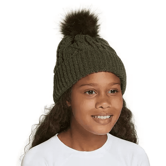 DSG Girl's Cable Pom Beanie, Olive