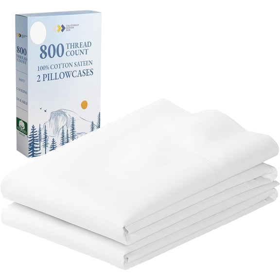 Heirloom Soft, Smooth & Thick Certified 800 Thread Count 100% Cotton Sateen is Superior to Egyptian Cotton Claims, 2 White Standard Pillowcases Fits Standard & Queen Size Pillows (Bright White)