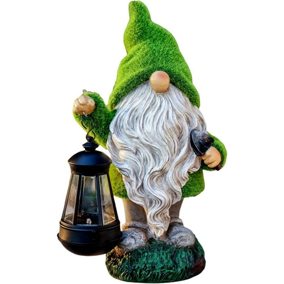 Christmas Outdoor Statue for Home, Resin Gnome Decorations with Solar Outdoor Lights for Garden Decor,Green Garden Sculptures & Statues for Front Patio Lawn, Gifts for Mom,8"