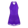 thumbnail image 3 of TiaoBug Kids Girls Shiny Rhinestone Sleeveless Fringe Skirt Gymnastics Leotard Latin Ballroom Dancewear Purple 16, 3 of 6