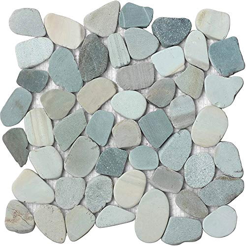 Decorative Interlocking Natural Pebble Stone Tiles - 5 Sheets Set for Kitchen, Bathroom, Patio - Indoor & Outdoor Use - SA-CP006-5