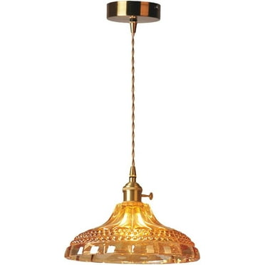 Rustic Amber Glass Pendant Light with Switch, American Style Farmhousde Pendant Lighting for Kitchen Island, Vintage Pendant Light Fixture, Retro Simple Pendant Lamp for Dining Room Hallway