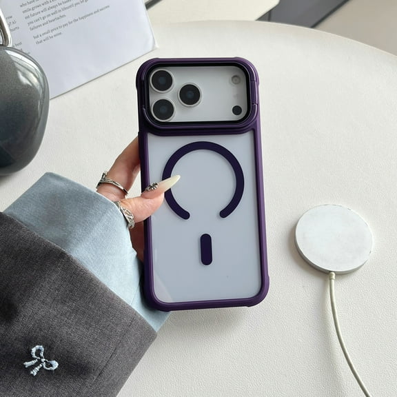 Clear Case for iPhone 17 Pro with Kickstand and Camera Lens Protector, Compatible with Mag-Safe, Shockproof Protection Cover, Hard Transparent Magnetic Phone Case for iPhone 17 Pro, Purple