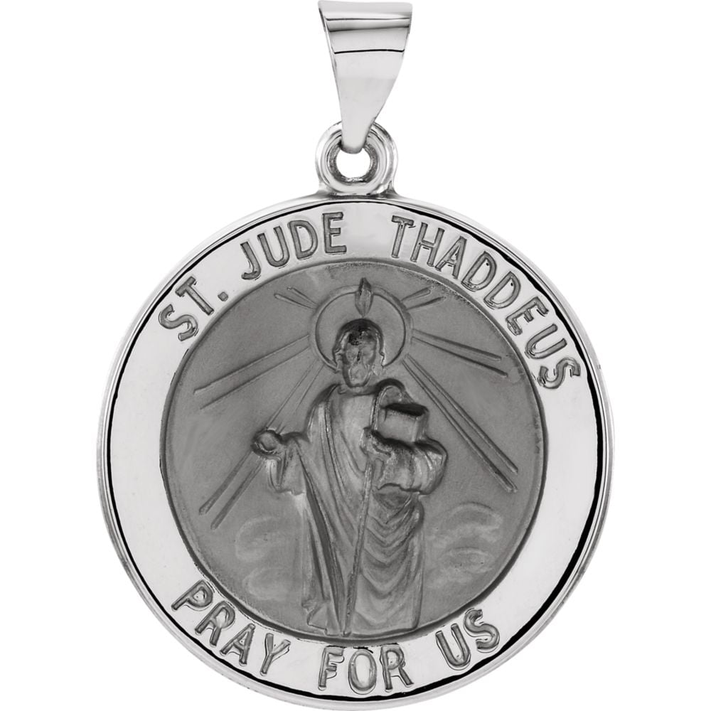 Diamond2Deal 14k White Gold 22 mm Hollow Round St. Jude Medal Charm