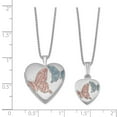 thumbnail image 2 of 925 Sterling Silver Rhodium-plated Satin Enamel Butterflies Heart Locket & Pendant Set, 2 of 3