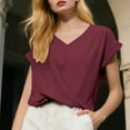 thumbnail image 6 of Uqiangy Crop Tops for Women Women's Comfy Summer Tops Short Sleeve V Neck Blouses T Shirts Twist Knot Tees Twist Front Top Cross Front Tops for Women Twist Knot T-Shirts Knotted Tops for Women Red L, 6 of 7