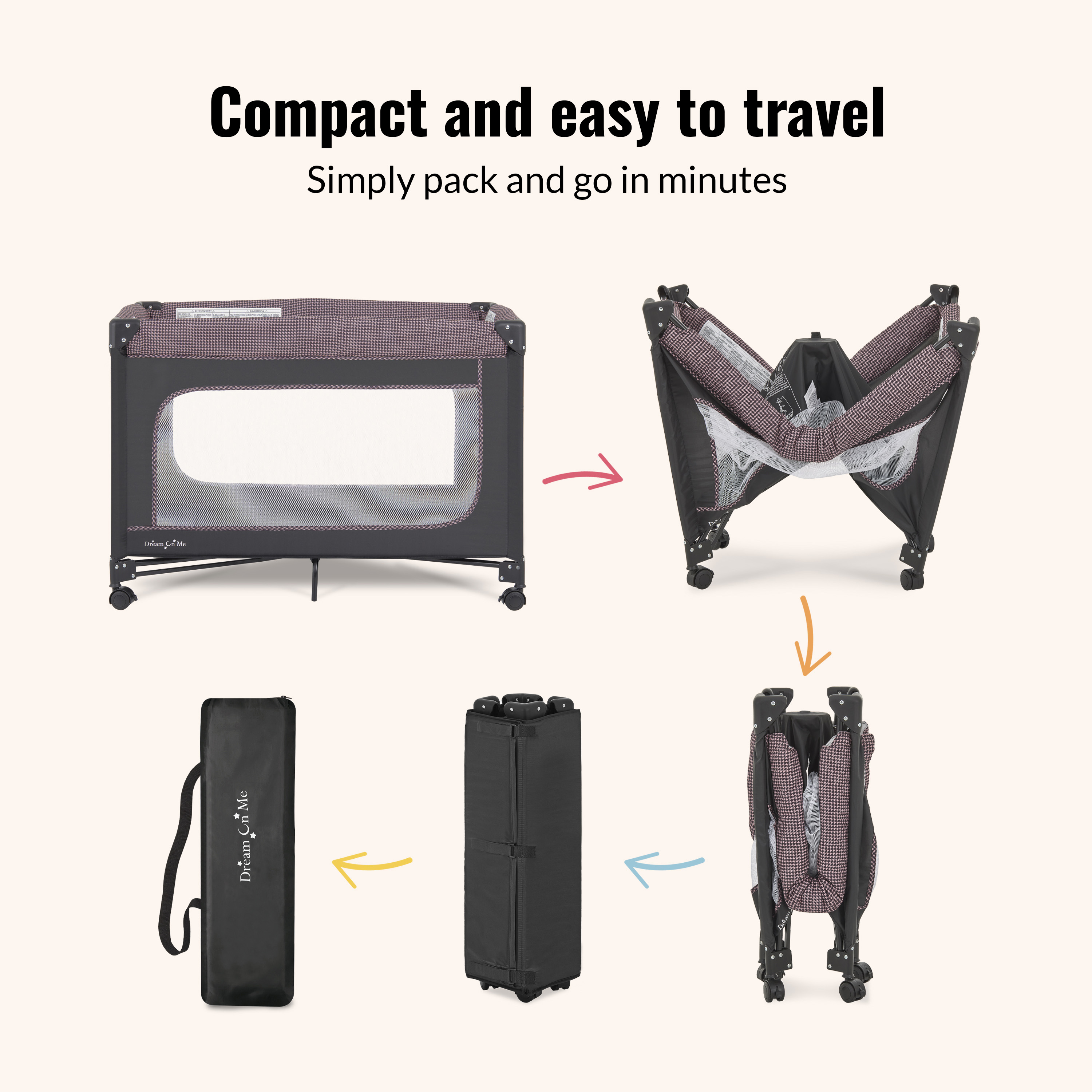 Dream On Me EZGo Portable Playard, Pink And Black