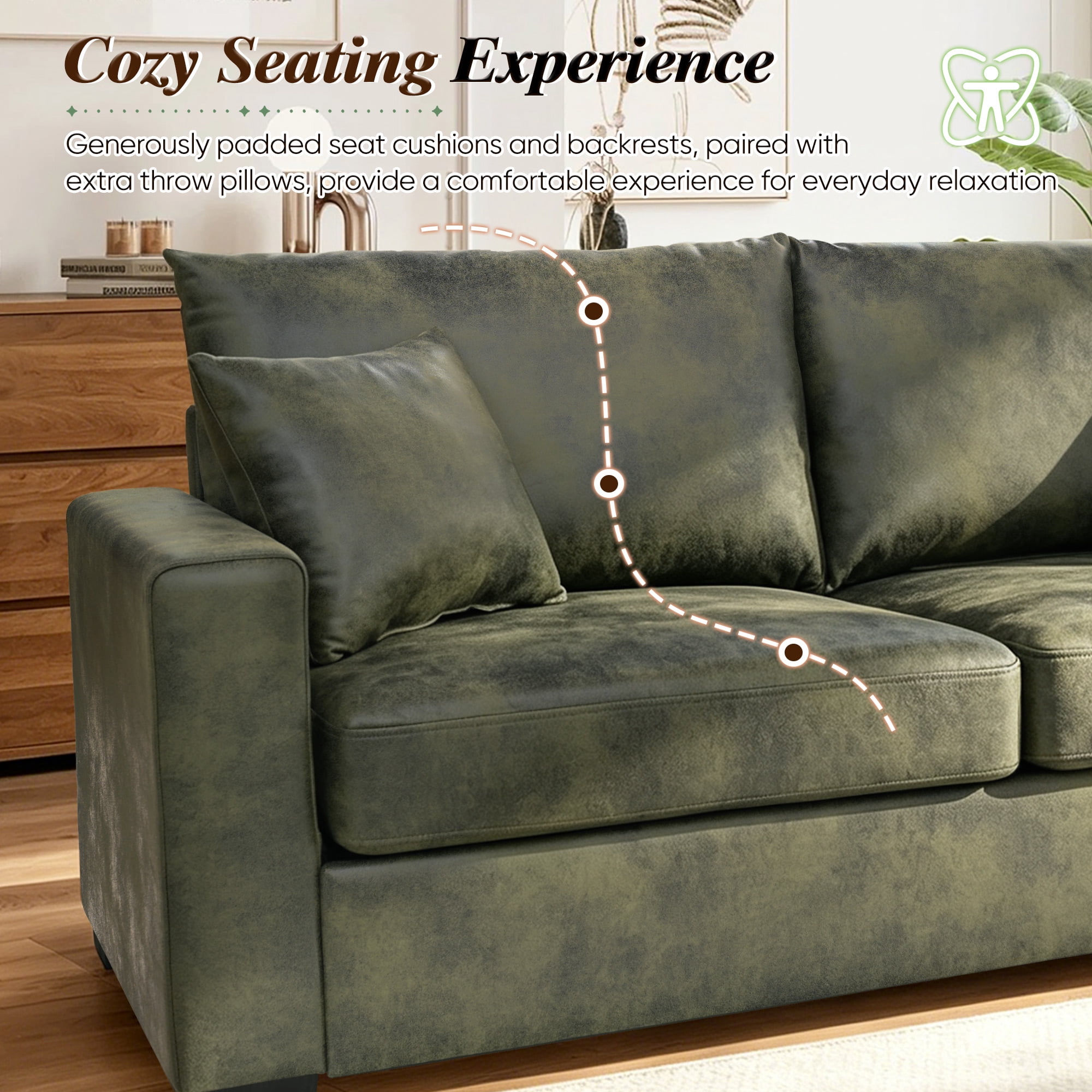 Lunale 69" Loveseat Sofa for Small Space, Modern Comfortable 2-Seater Upholstered Couch, Green Faux Leather