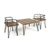 GDF Studio Avy Outdoor Acacia Wood and Iron 3 Piece Chat Set with Coffee Table, Teak and Rustic Metal