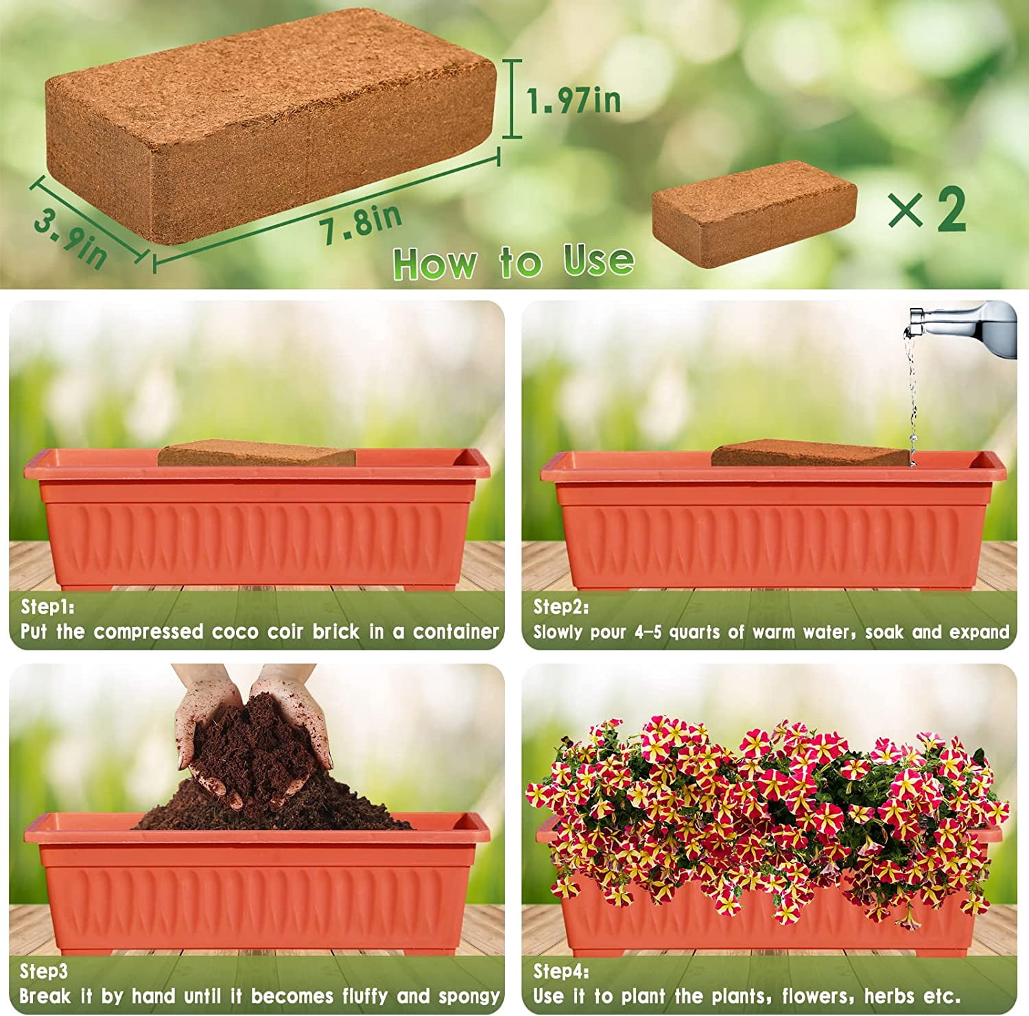 2 Pack Premium Coco Coir Brick for Plants- 100% Organic Compressed Coconut Coir Bricks Starting Mix, Coco Coir Fiber Coconut Husk for Planting, Gardening, Potting Soil Substrate, Herbs