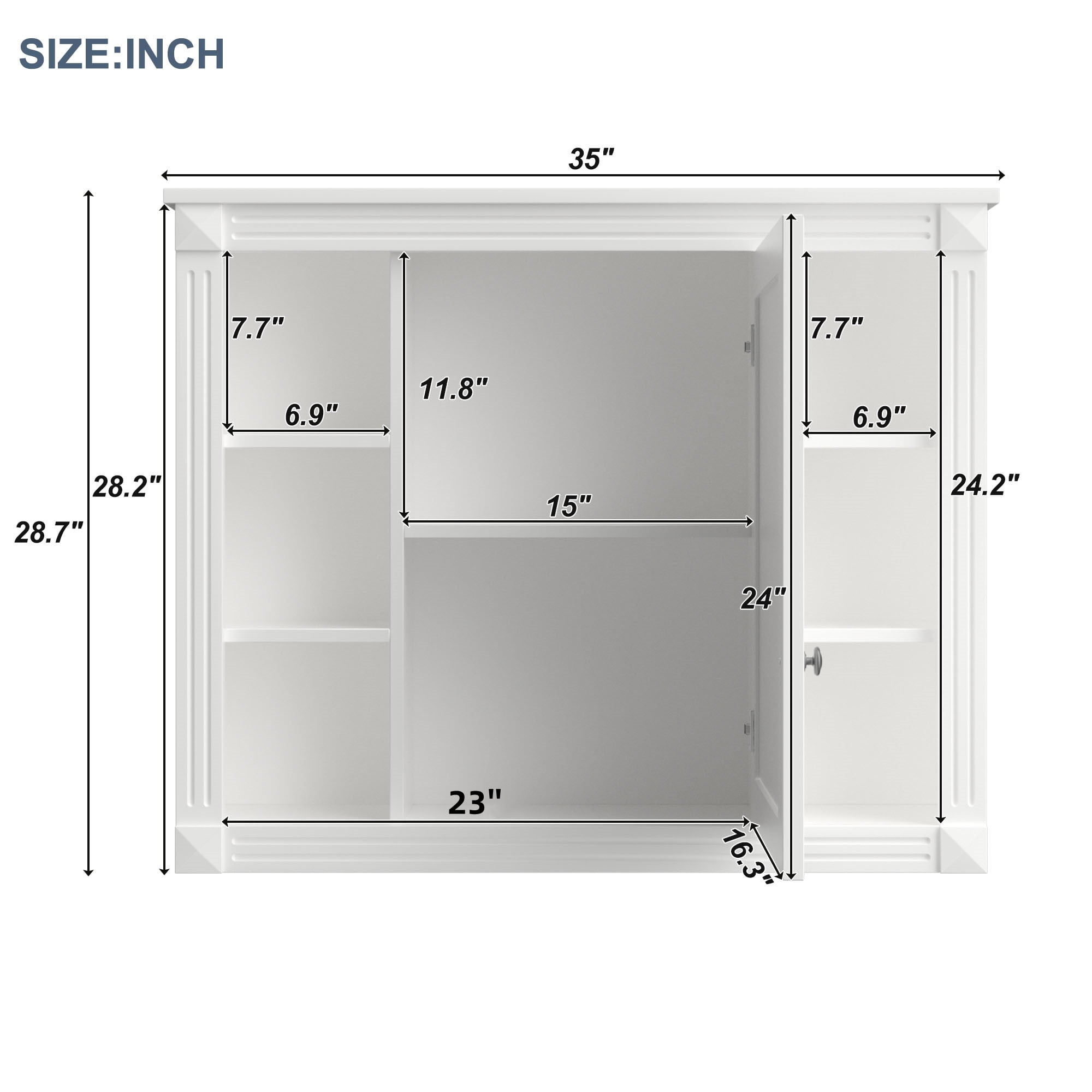 35'' x 28'' Wall Mounted Bathroom Storage Cabinet, White Medicine Cabinetwith Mirror, Mirror Cabinet and 6 Open Shelves