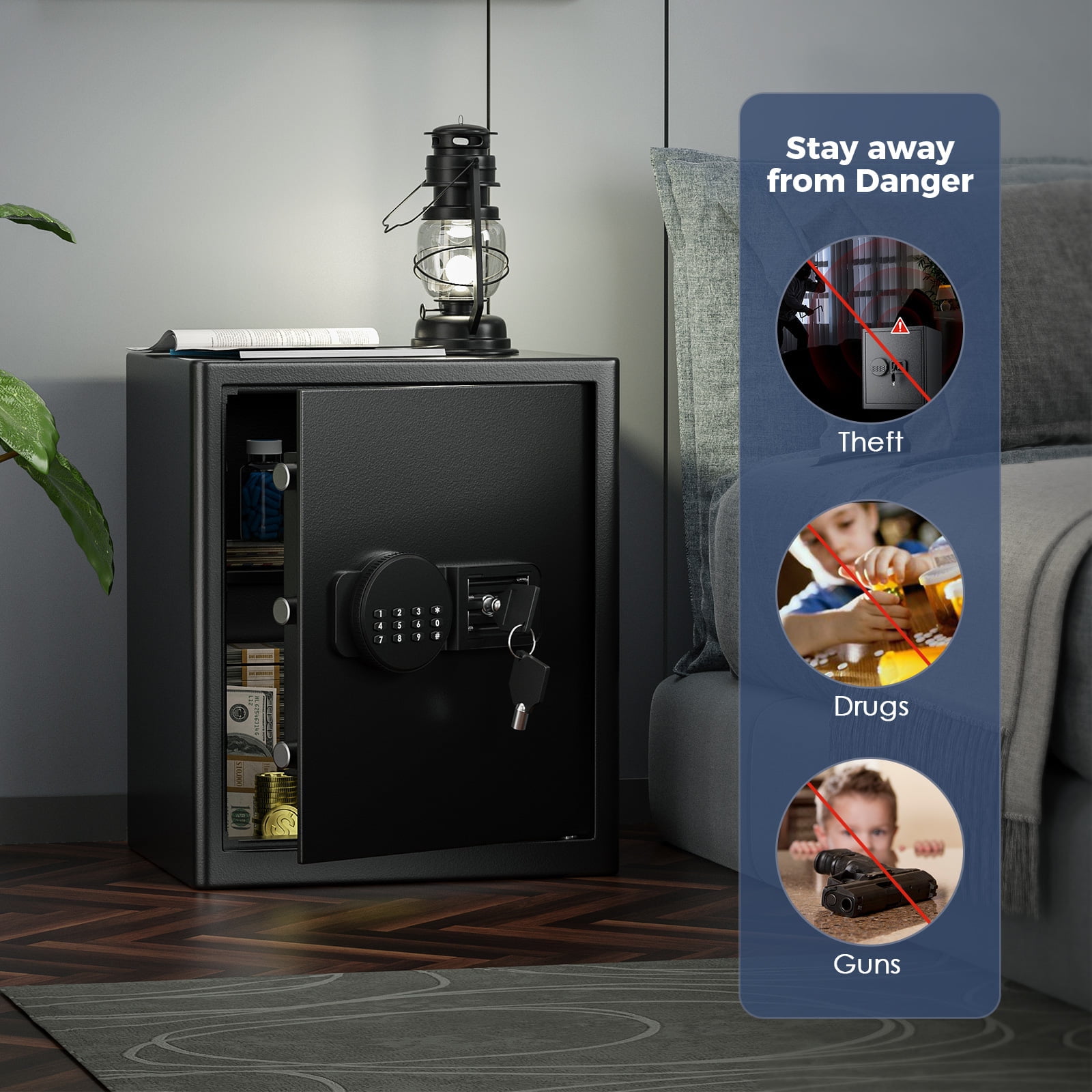 SRWTRCHRY 2.0 Cubic Feet Safe Box, Home Safe with Combination Lock, Electronic Keypad & Keys, 32 lb