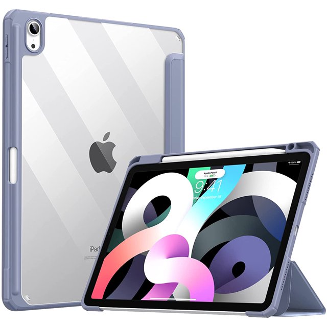 Case for New iPad Generation, with Pencil Holder, Slim Back Protective Case with Clear Transparent Back Shell & Auto Wake/Sleep(Lavender,ipad air4 10.9)
