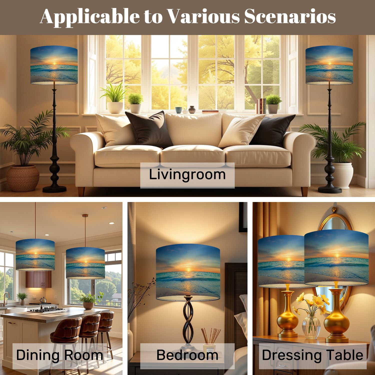 Lampshades 2 Pack Ocean Beach Sunset 13"x13"x10" Light Shade for Table Lamps Floor Lamp Shades Lampshade Replacement Easy Assembly