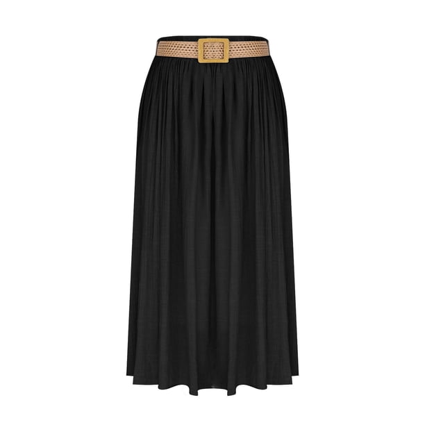 Faldas de Cintura Elástica para las Mujeres de Moda Color Sólido Flamed Tobillo Faldas Casuales para las Mujeres Verano Poliéster