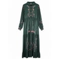 thumbnail image 6 of Boho Floral Satin Lantern Sleeve Maxi Dress, Western Cowgirl V-Neck Retro Gown,Hoilday Concert Festival Party Outfit for Women(Belt Not Included）, 6 of 9