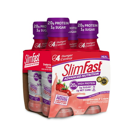 SlimFast Advanced Nutrition High Protein Ready to Drink Meal Replacement Shake, Strawberries & Cream, 11 fl. oz., Pack of
