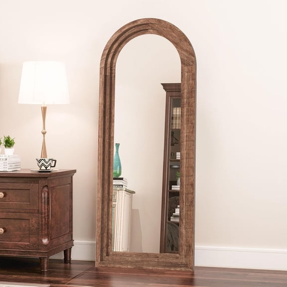 SHATTERVIEW 65"x22" Arched Full Length Mirror Full Body Mirror with Wooden Frame, Walnut