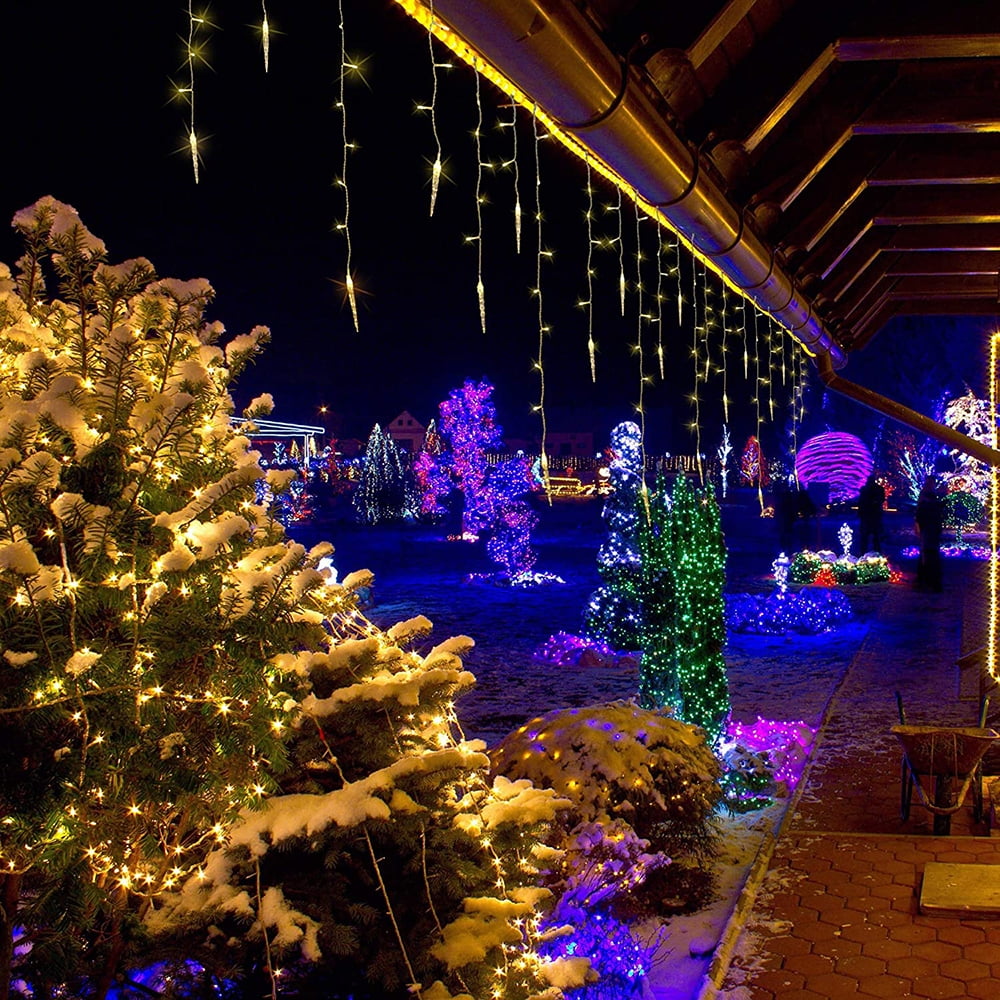 DONGPAI Christmas Icicle Lights, 11.5Ft 96 LED 8 Modes Icicle String Lights with 16 Drops Window Curtain Fairy Lights Outdoor Indoor for Christmas Wedding Holiday Decor