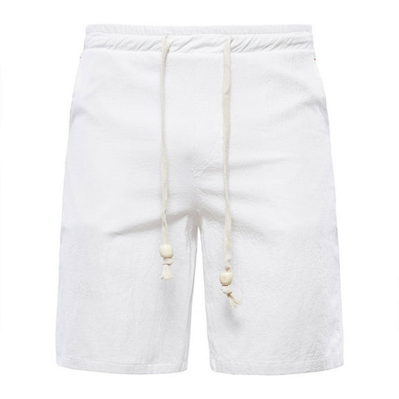 Cmfcve Men's Plus Size Shorts Drawstring Straight Half Shorts Pockets Elastic Waist Cotton Linen Pants