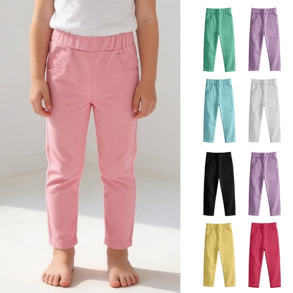 SGFCWSX Girls Pants Straight Leg Elastic Waist with Pockets Casual Daily Trousers for Kids Pink Size 8 Years