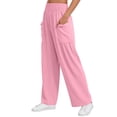 thumbnail image 4 of Women's Smocked Waist Pants Fashion Casual Solid Color Pants Pocket Elastic Waist Comfortable Fold Long Pants, 4 of 7
