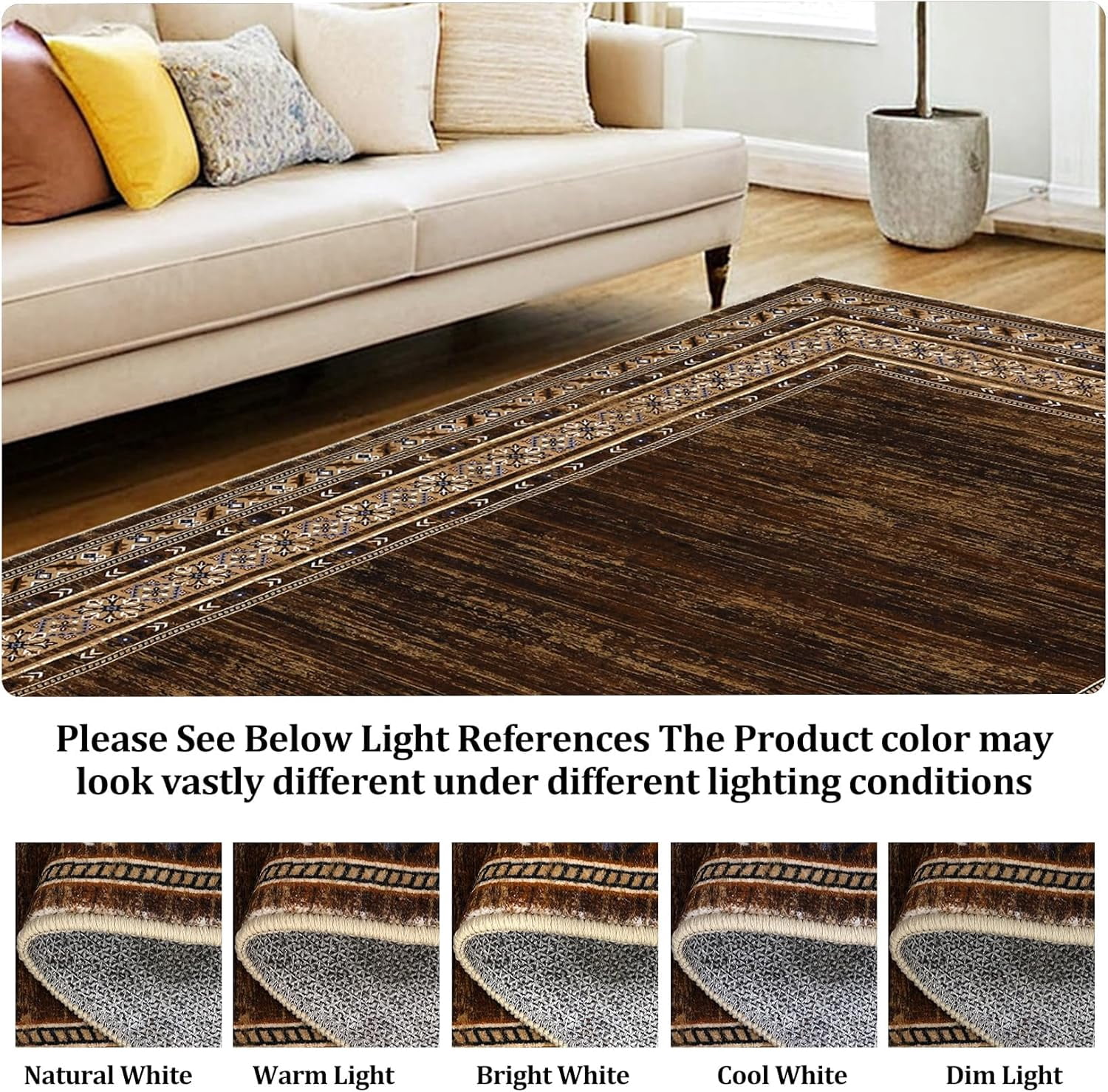 Memoryfield 9'x12' Area Rug, Modern Bordered Washable Rugs Soft Foldable Accent Rugs for Indoor Living Room Bedroom, Red Brown