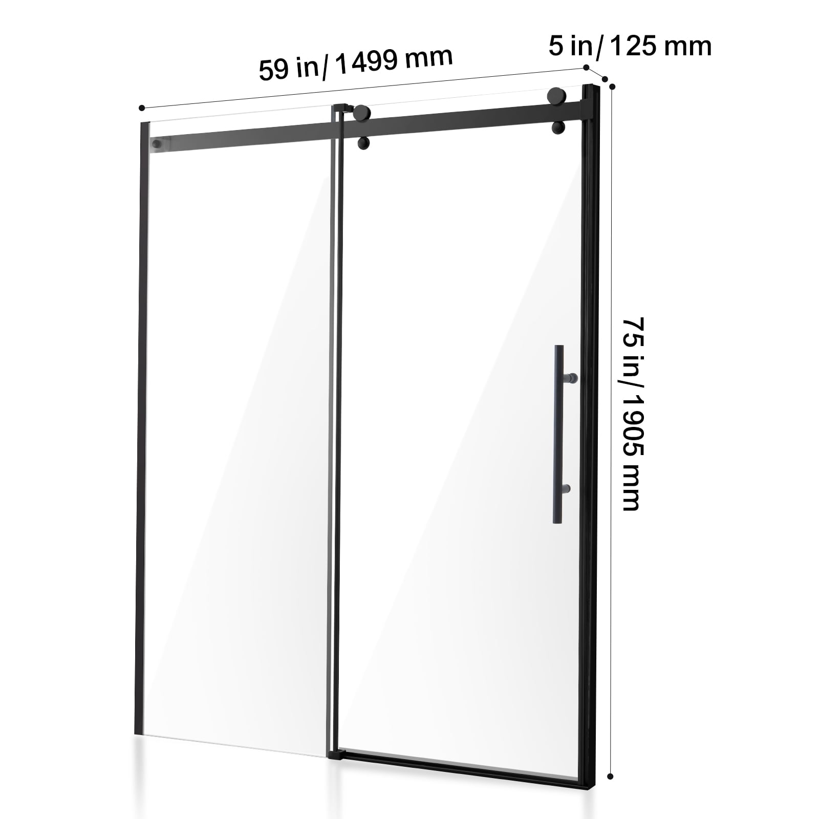 KFFKFF Frameless Sliding Shower Door, 58-59 W x 75 H in, Clear 5/16 in (8mm) Tempered Glass with Stainless Steel Components, Matte Black Finish, Waterproof and Easy to Clean