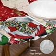 thumbnail image 3 of Red Beige Gnomes Christmas Round Tablecloth, Fitted Table Cover with Elastic for 45"-54" Round Tables, Xmas Ball Gifts Snowflake Table Cloth Outdoor Indoor Dinning Party Waterproof Tablecloths, 3 of 7