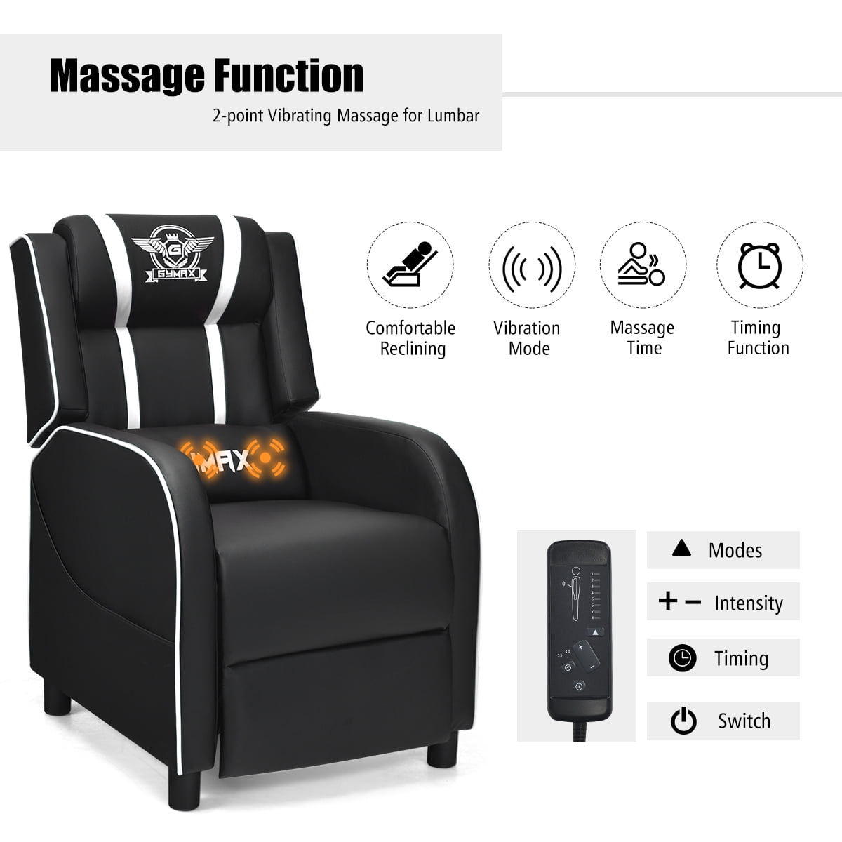 Costway Gaming Desk & Chair Set 48'' Computer Desk & Massage Recliner Chair Black + White