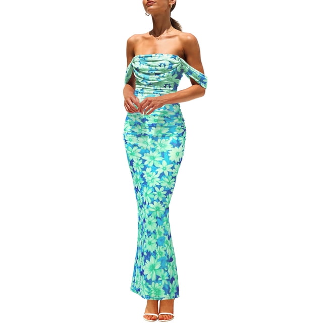 Vestido largo PRETTYGARDEN ajustado fruncido para mujer, verano 2025
