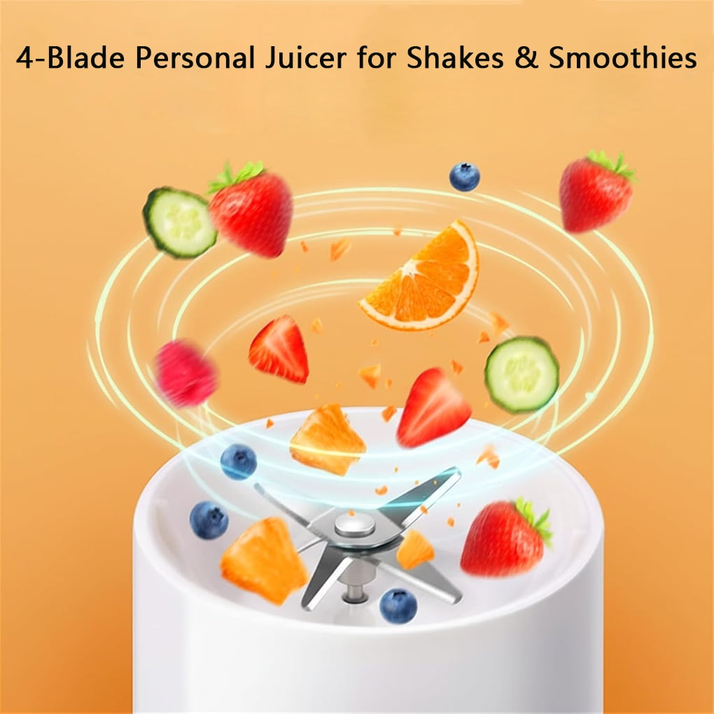 Portable Blender for fresh juices and Smoothies 350ML, Bottle Mini Blender Rechargeable Smoothie Maker with Wireless Charging and Travel Lid, USB Rechargeable Mini Smoothie Maker Pink