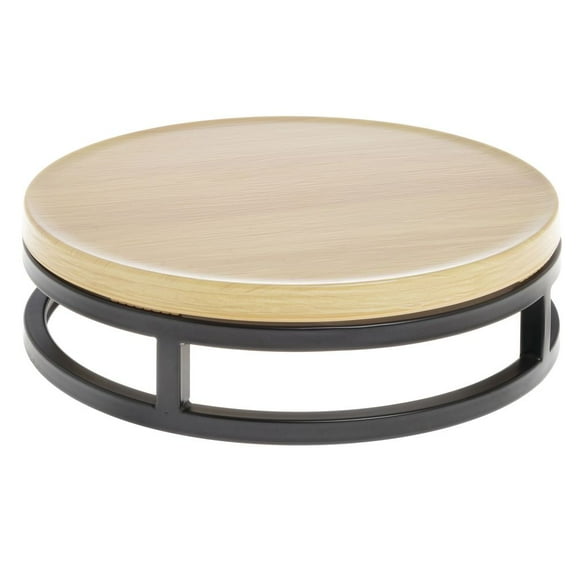 HUBERT® Black Display Riser with Butcher Block Top - 11 1/5"Dia x 3 1/5"H
