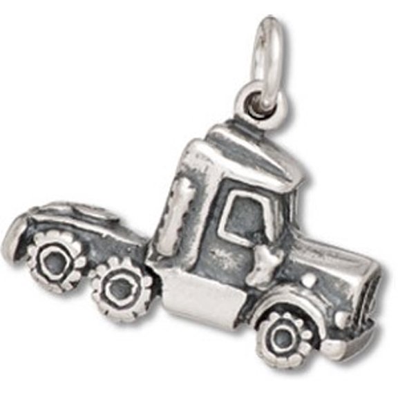 Sterling Silver 16" .8mm Box Chain 3D Semi Tractor 18 Wheeler Cab Truck Pendant Necklace